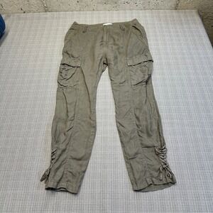 Joie Linen Blend Cargo Pants size 6‎ Utility Boho Lace Up Ankle Olive Travel